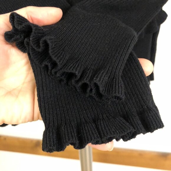 JONES‎ NEW YORK Black Faux Wrap V-Neck Ruffle Ribbed Knit Sweater Sz S - Picture 5 of 8